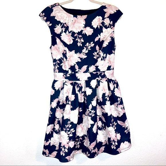 Blue Pink Silver Foil Floral Open Back PARTY Dress Size Large - Picture 3 of 11